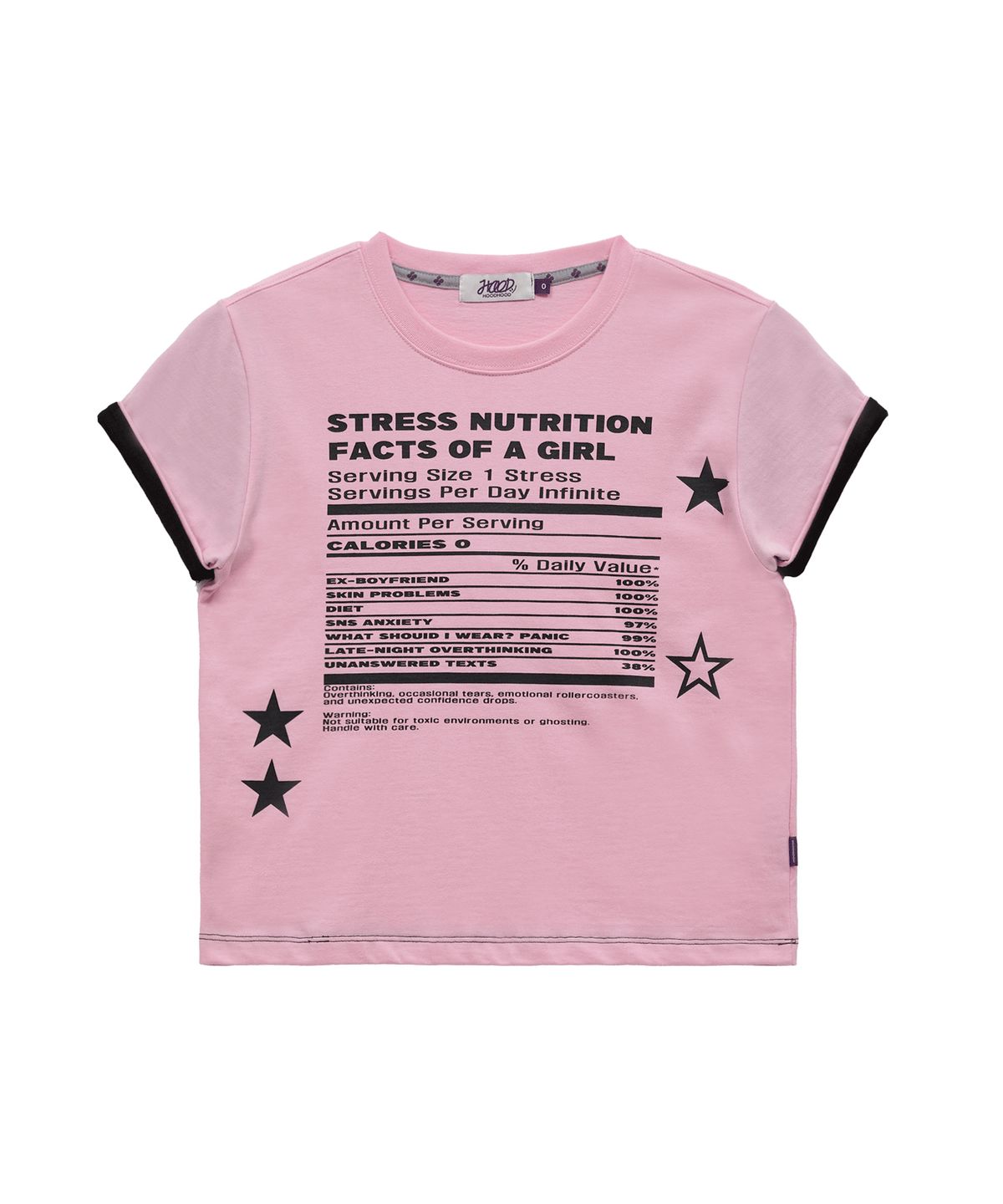 후드후드(HOODHOOD) Girl Stress Nutrition 레이어드 롤업 반팔티셔츠 핑크