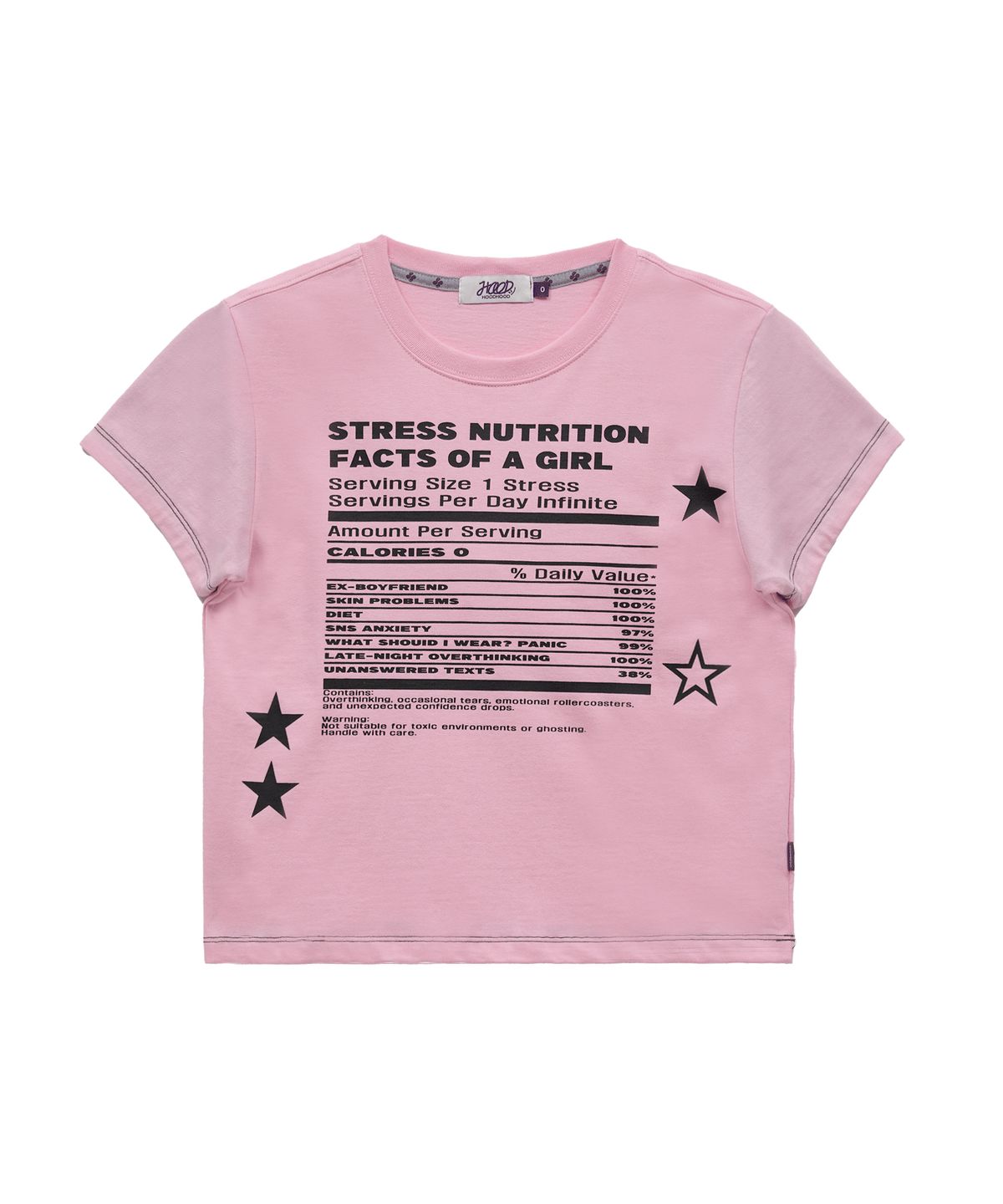 후드후드(HOODHOOD) Girl Stress Nutrition 레이어드 롤업 반팔티셔츠 핑크