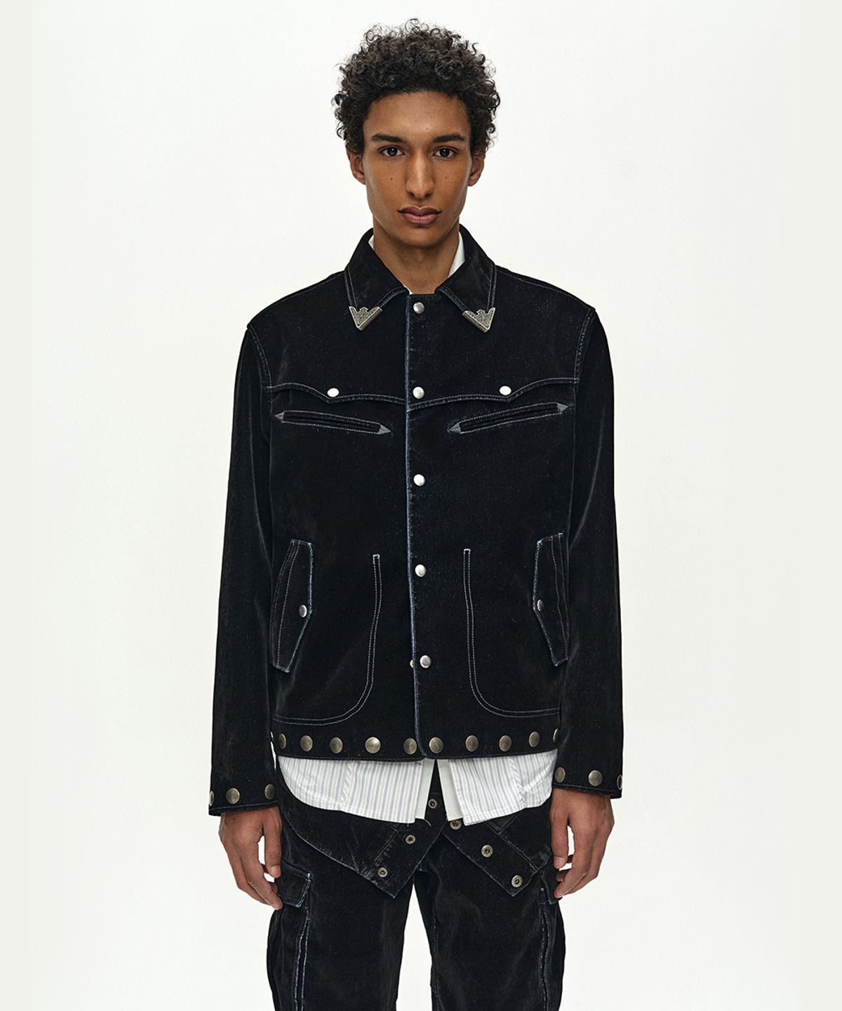 앤더슨벨(ADSB ANDERSSON BELL) ATLANTA FLOCK VELVET JACKET (BLACK)