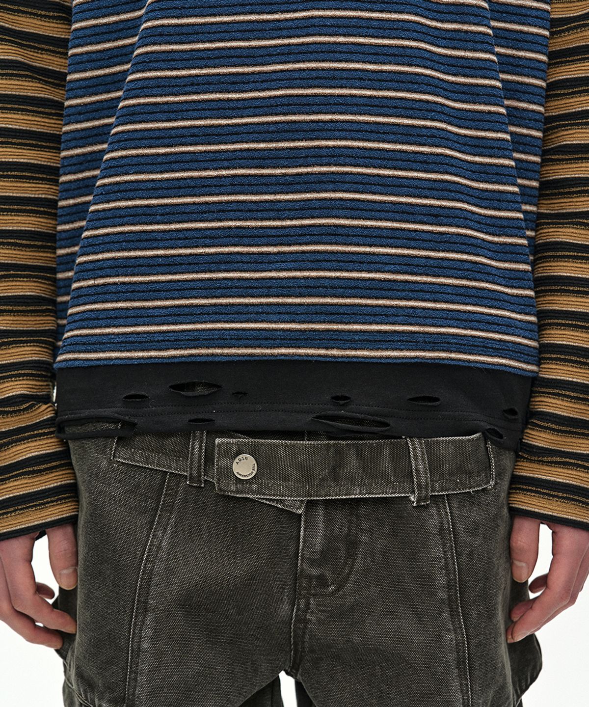 앤더슨벨(ADSB ANDERSSON BELL) UNISEX STRIPE LAYERED LONG SLEEVE T-SHIRT (BLUE)