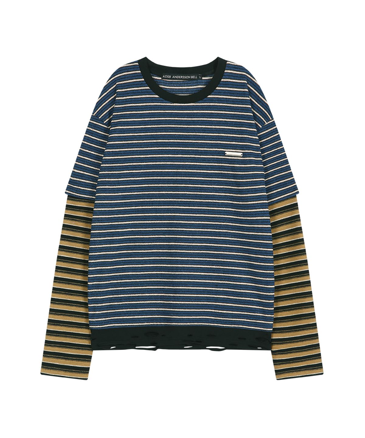 앤더슨벨(ADSB ANDERSSON BELL) UNISEX STRIPE LAYERED LONG SLEEVE T-SHIRT (BLUE)