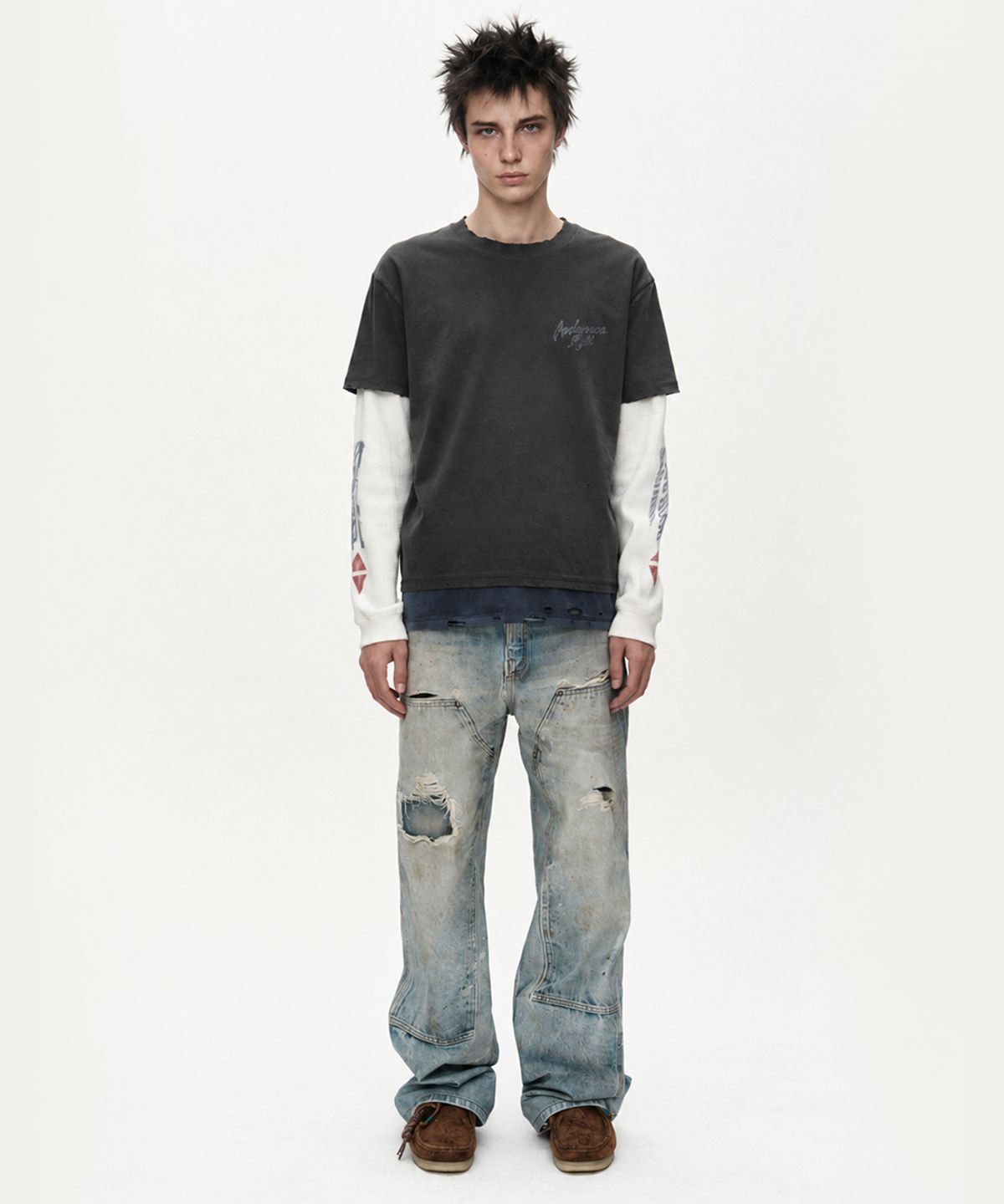 앤더슨벨(ADSB ANDERSSON BELL) DISTRESS LAYERED LONG SLEEVE T-SHIRT (CHARCOAL)