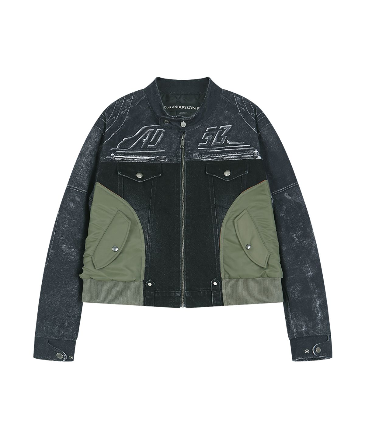 앤더슨벨(ADSB ANDERSSON BELL) NYLON PATCH RACING DENIM COMBO JACKET (BLACK)