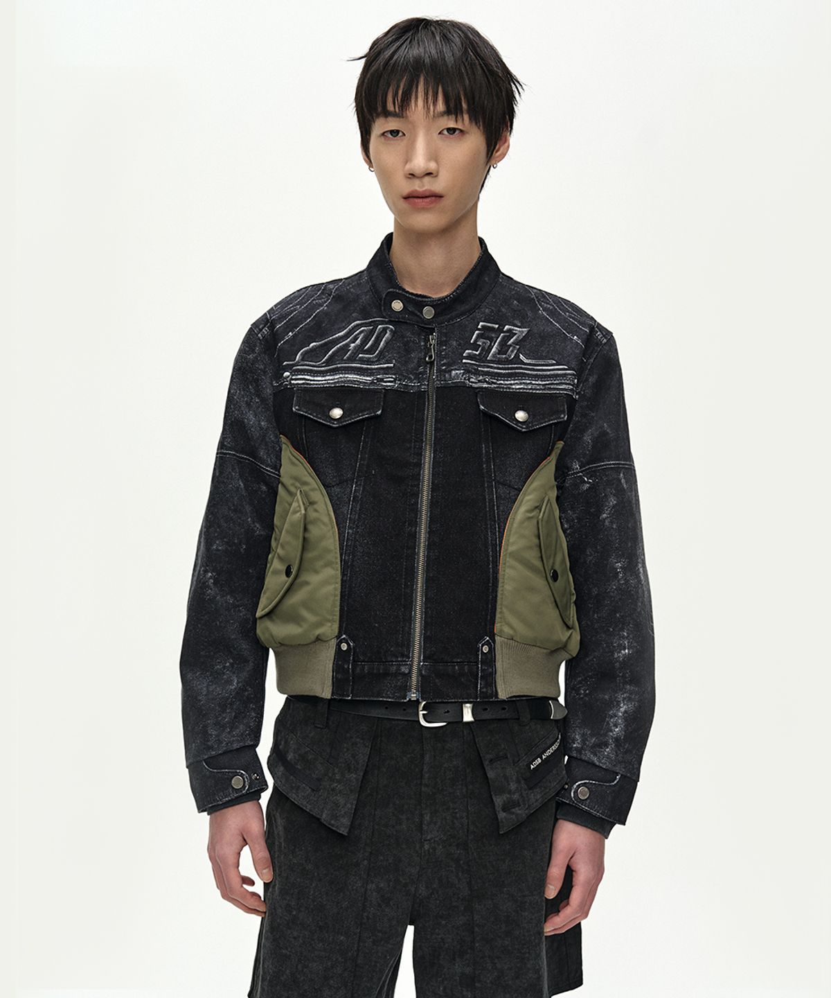 앤더슨벨(ADSB ANDERSSON BELL) NYLON PATCH RACING DENIM COMBO JACKET (BLACK)
