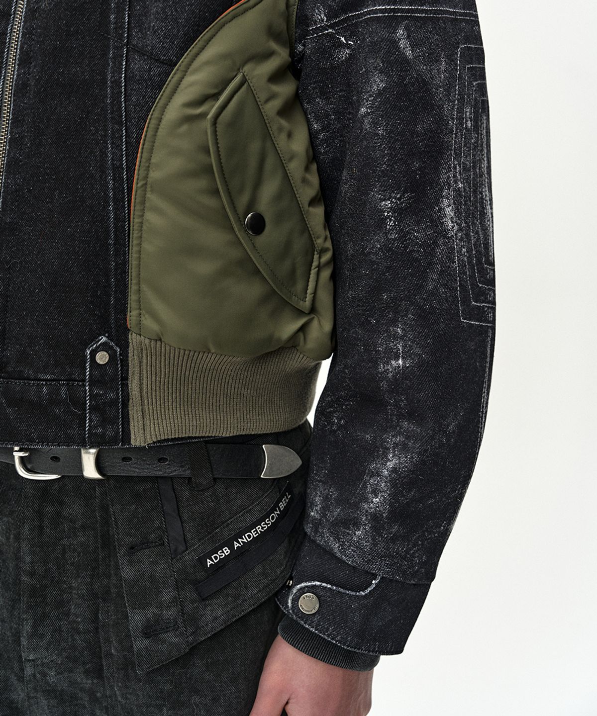 앤더슨벨(ADSB ANDERSSON BELL) NYLON PATCH RACING DENIM COMBO JACKET (BLACK)