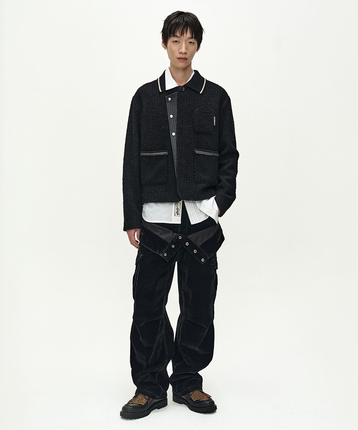 앤더슨벨(ADSB ANDERSSON BELL) KNIT COLLAR TWEED CARDIGAN (BLACK)