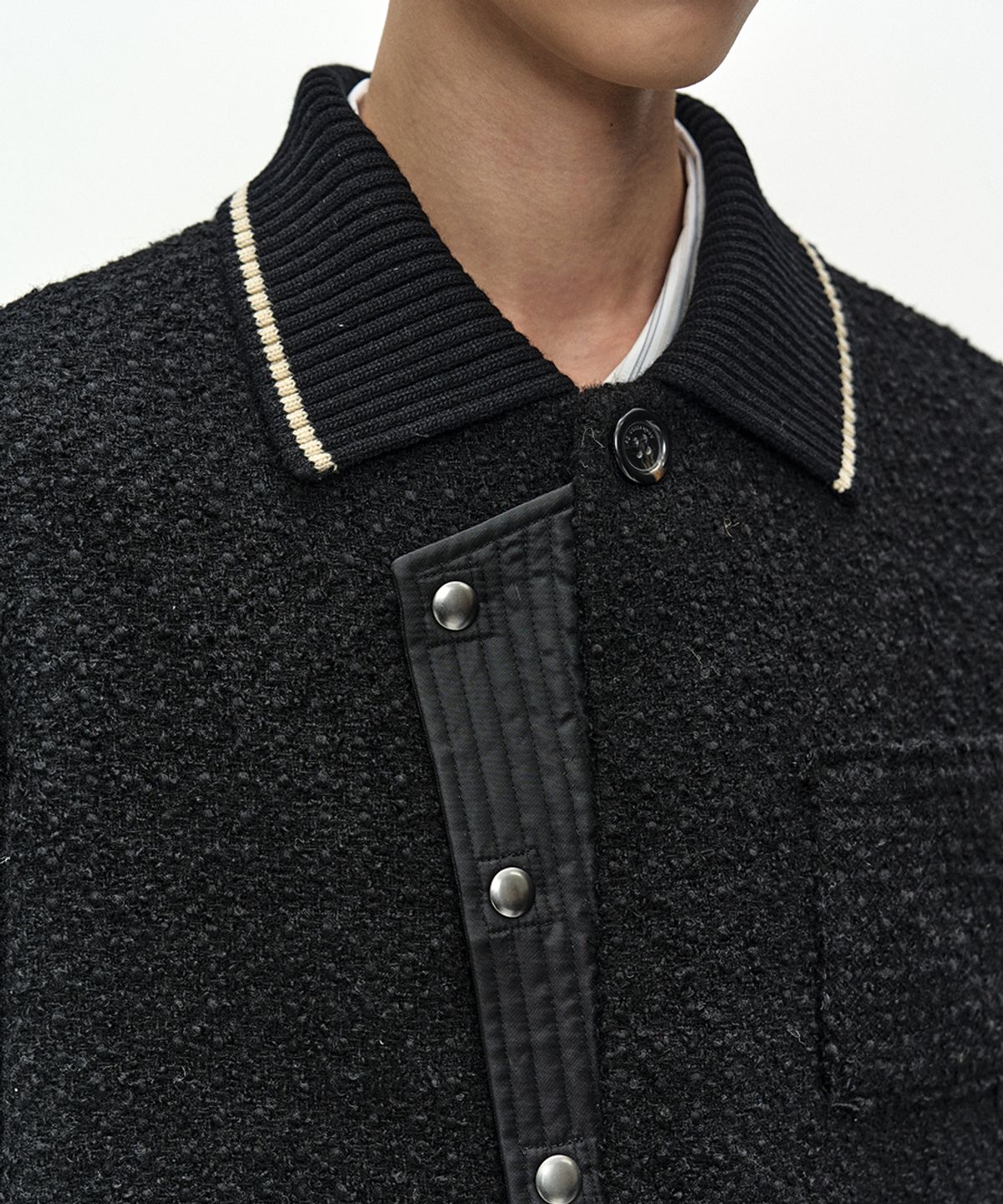 앤더슨벨(ADSB ANDERSSON BELL) KNIT COLLAR TWEED CARDIGAN (BLACK)