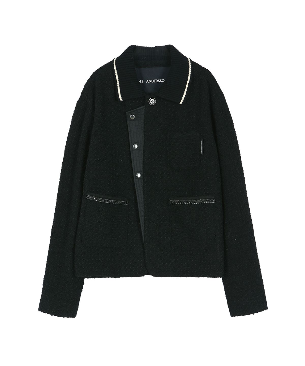 앤더슨벨(ADSB ANDERSSON BELL) KNIT COLLAR TWEED CARDIGAN (BLACK)