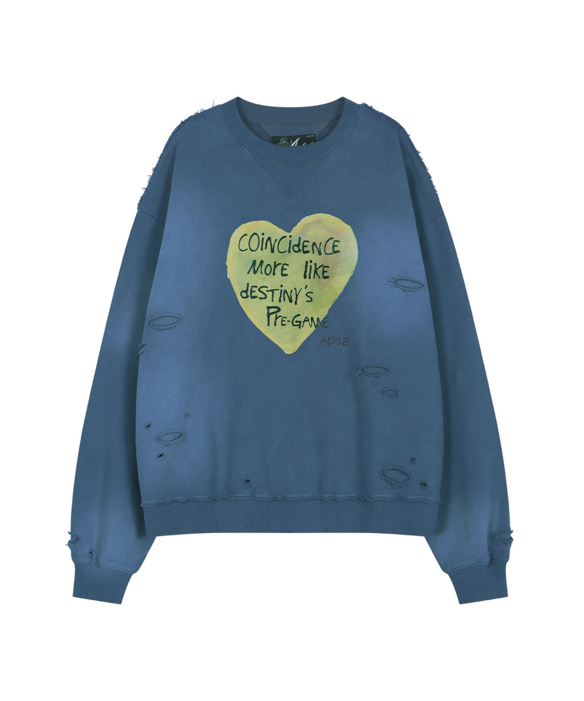 앤더슨벨(ADSB ANDERSSON BELL) (ESSENTIAL) UNISEX SPRAY WASHED HEART MESSAGE SWEATSHIRT (SKY BLUE)