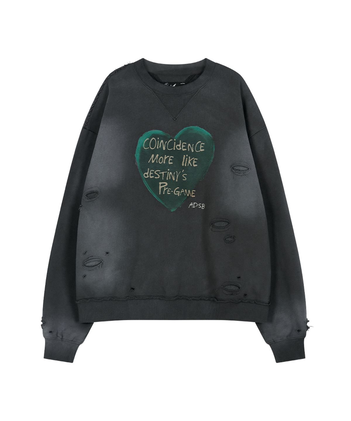 앤더슨벨(ADSB ANDERSSON BELL) (ESSENTIAL) UNISEX SPRAY WASHED HEART MESSAGE SWEATSHIRT (CHARCOAL)