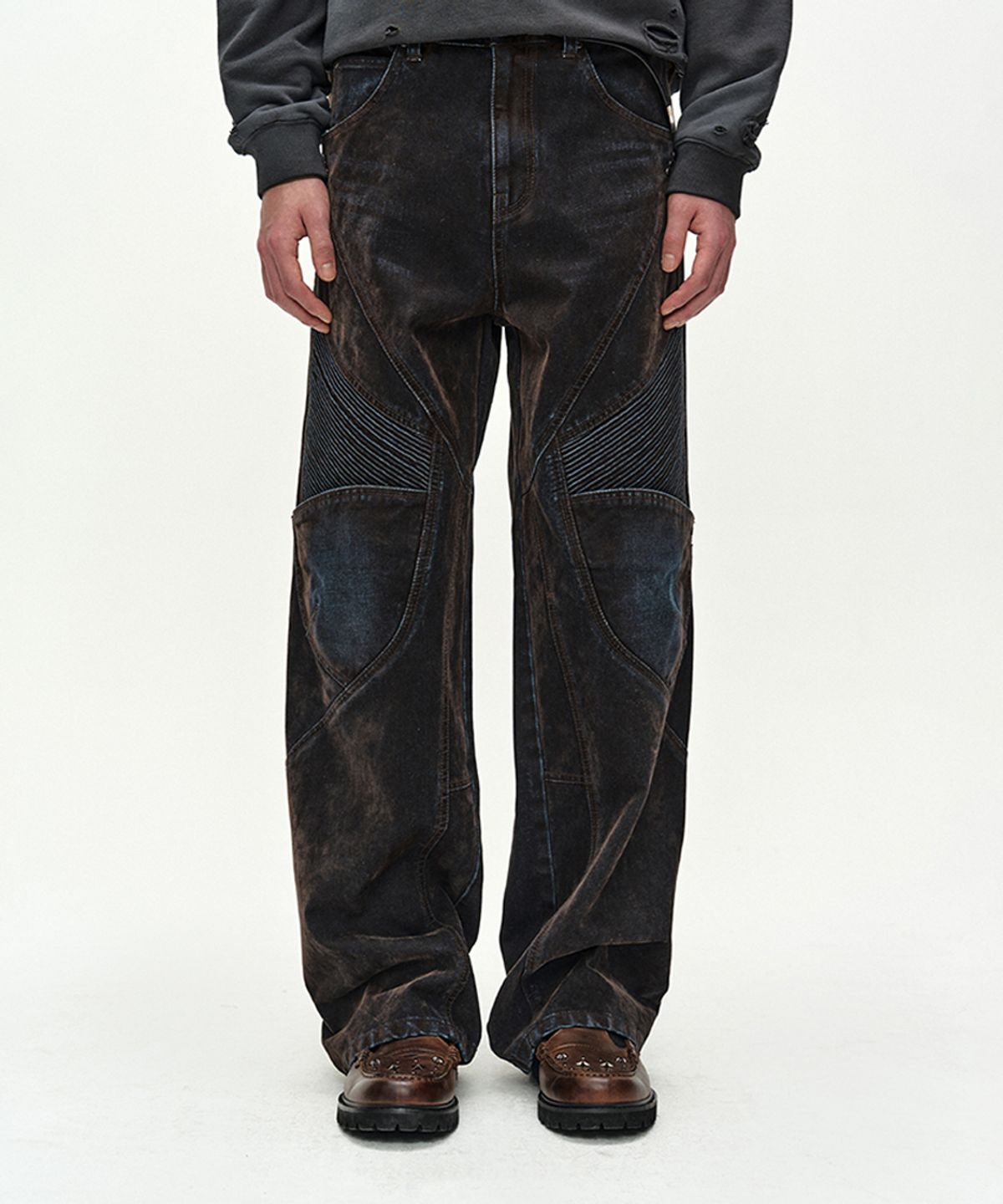 앤더슨벨(ADSB ANDERSSON BELL) UNISEX RODEO BIKER WIDE-LEG JEANS (BROWN/BLUE)