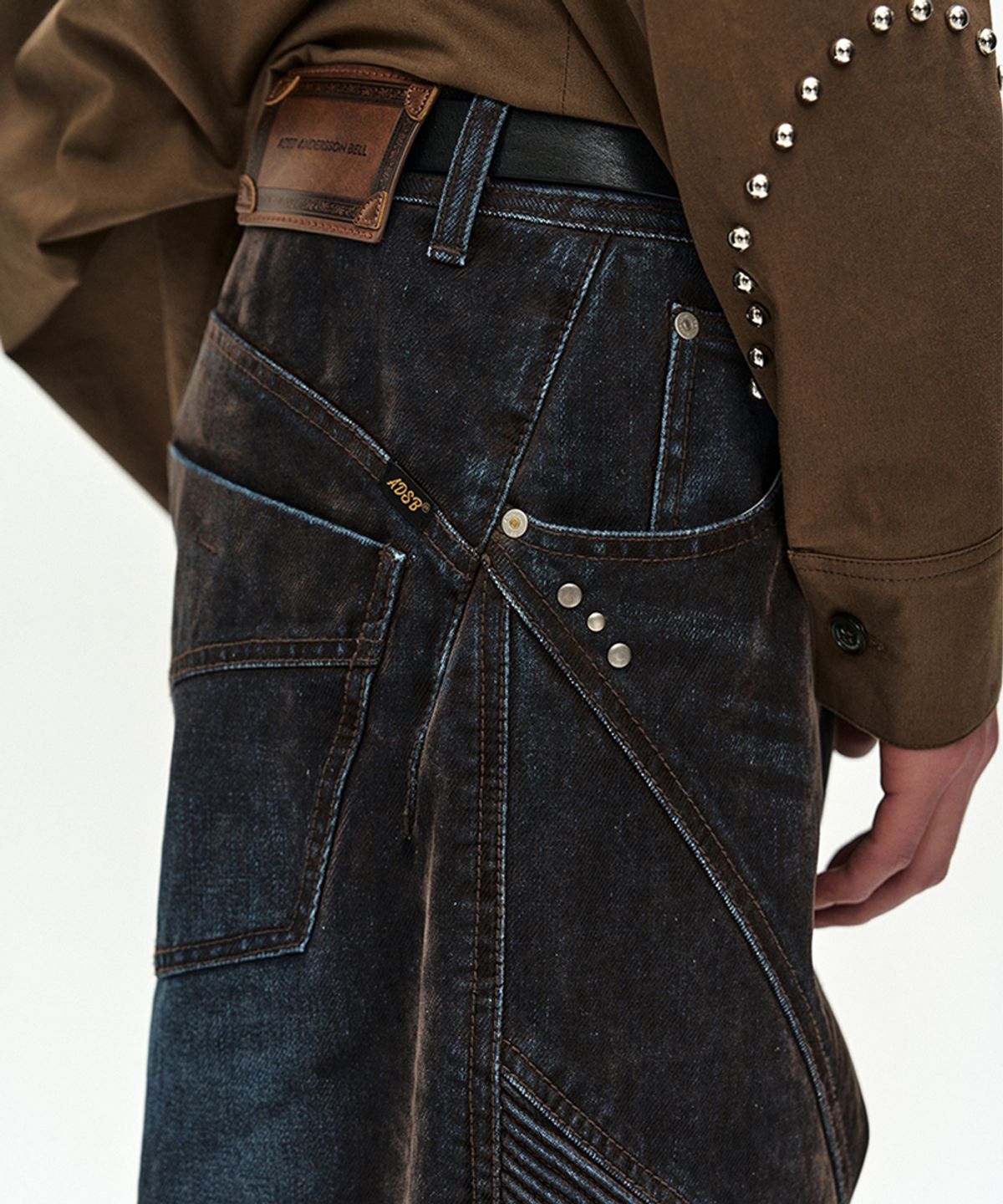 앤더슨벨(ADSB ANDERSSON BELL) UNISEX RODEO BIKER WIDE-LEG JEANS (BROWN/BLUE)