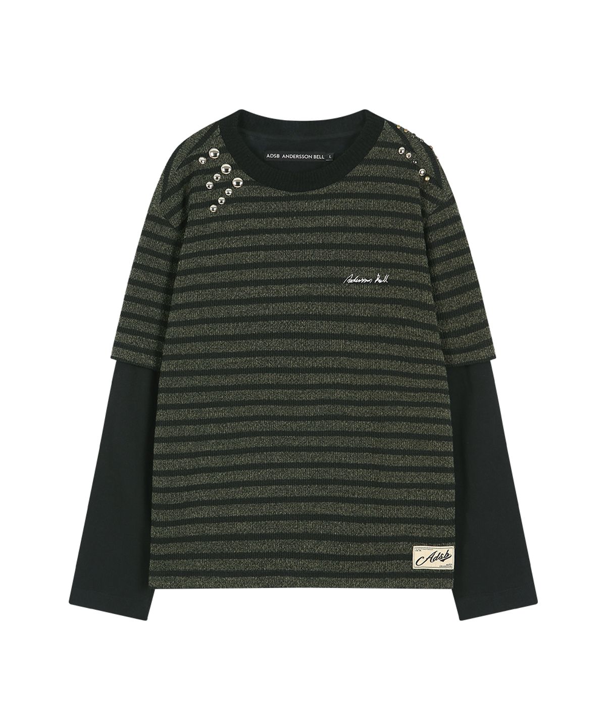 앤더슨벨(ADSB ANDERSSON BELL) UNISEX STUDDED STRIPE LAYERED SWEATER (BLACK)