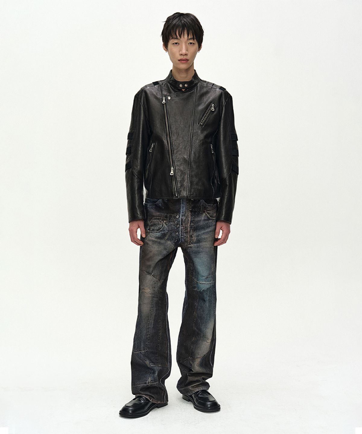 앤더슨벨(ADSB ANDERSSON BELL) UNISEX ILLUSION PATCHWORK TROMPE LOEIL JEANS (BLUE)
