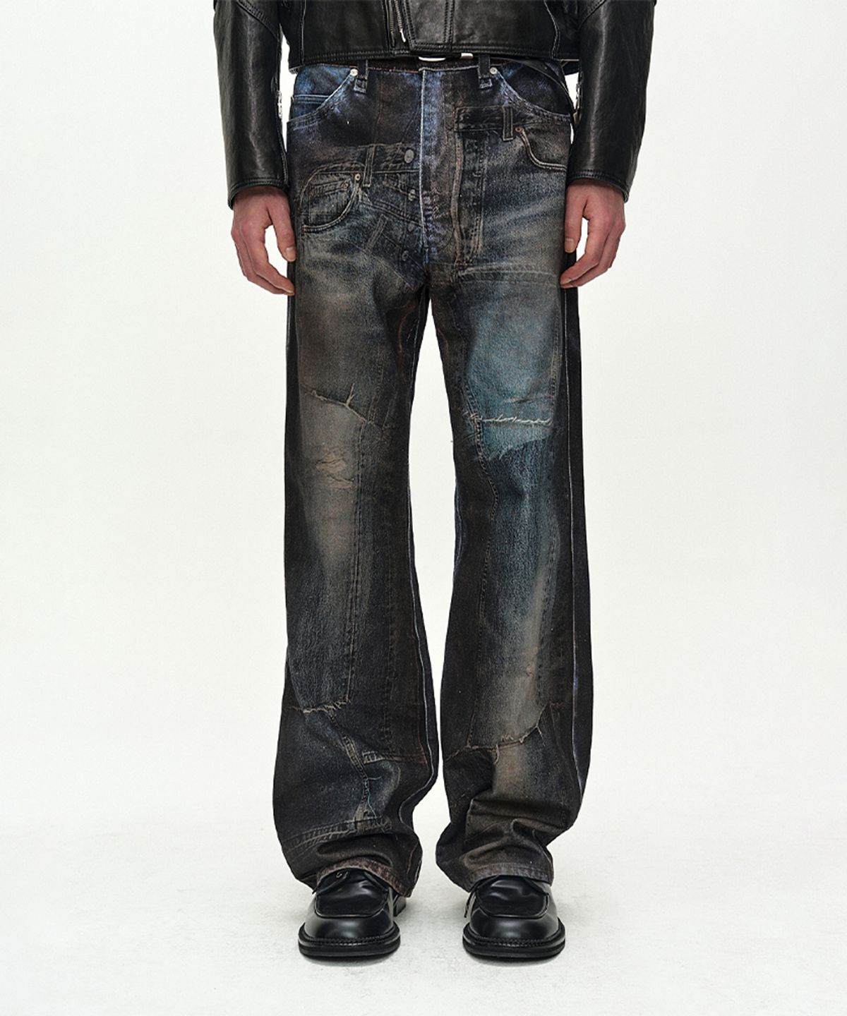 앤더슨벨(ADSB ANDERSSON BELL) UNISEX ILLUSION PATCHWORK TROMPE LOEIL JEANS (BLUE)