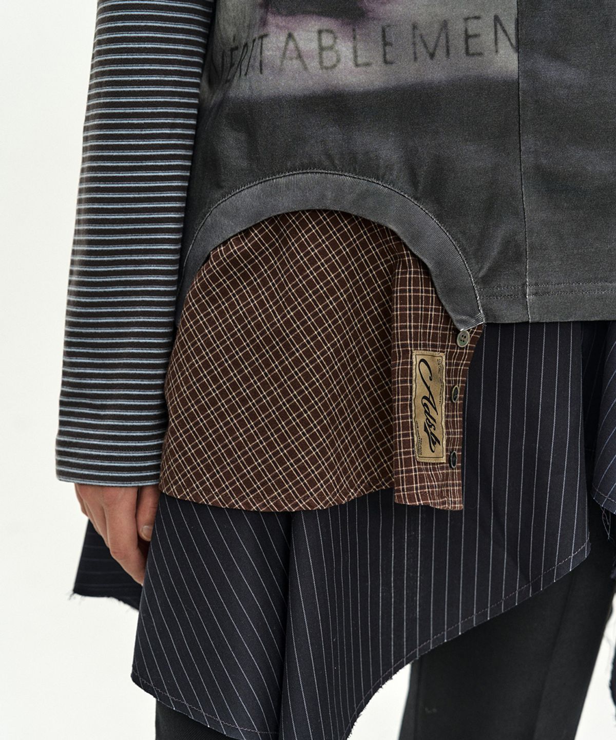 앤더슨벨(ADSB ANDERSSON BELL) MIXED STRIPE SLEEVE LAYERED TOP (CHARCOAL)