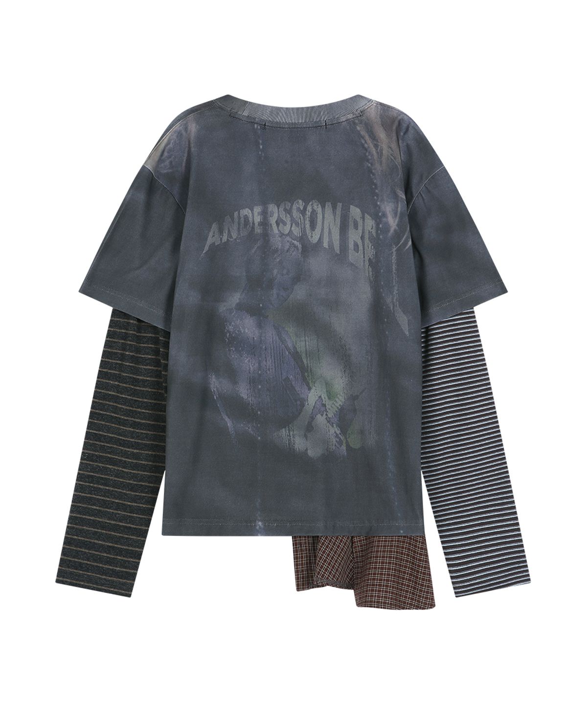 앤더슨벨(ADSB ANDERSSON BELL) MIXED STRIPE SLEEVE LAYERED TOP (CHARCOAL)