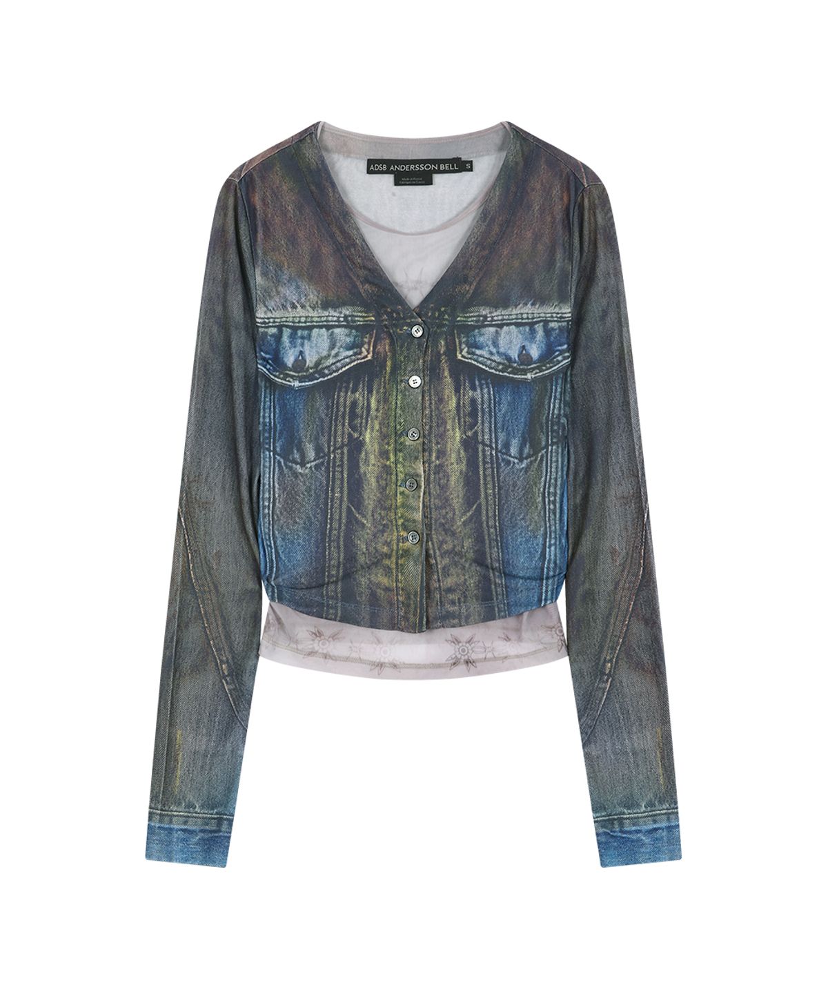 앤더슨벨(ADSB ANDERSSON BELL) TROMPE LOEIL DENIM LAYERED TATTOO TOP (BROWN)