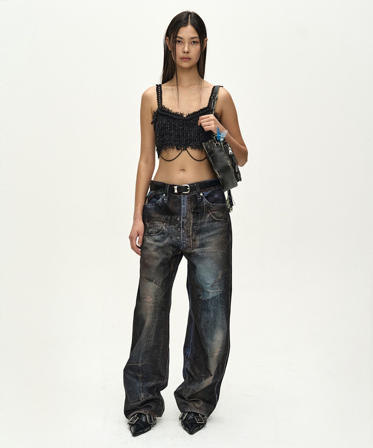 앤더슨벨(ADSB ANDERSSON BELL) RAW CHAIN-EDGE TWEED BRALETTE (BLACK)