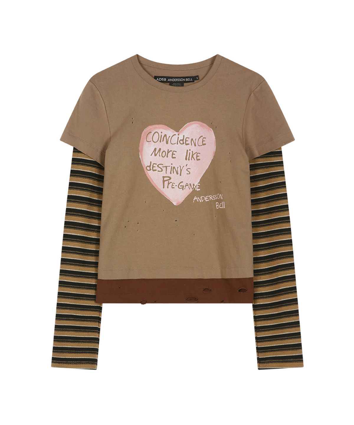 앤더슨벨(ADSB ANDERSSON BELL) LAYERED HEART MESSAGE LONG SLEEVE T-SHIRT (BROWN)