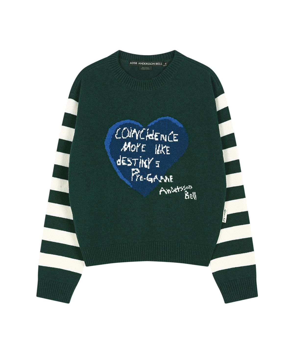 앤더슨벨(ADSB ANDERSSON BELL) 26 GIRLS HEART MESSAGE CREW-NECK SWEATER (GREEN/IVORY)
