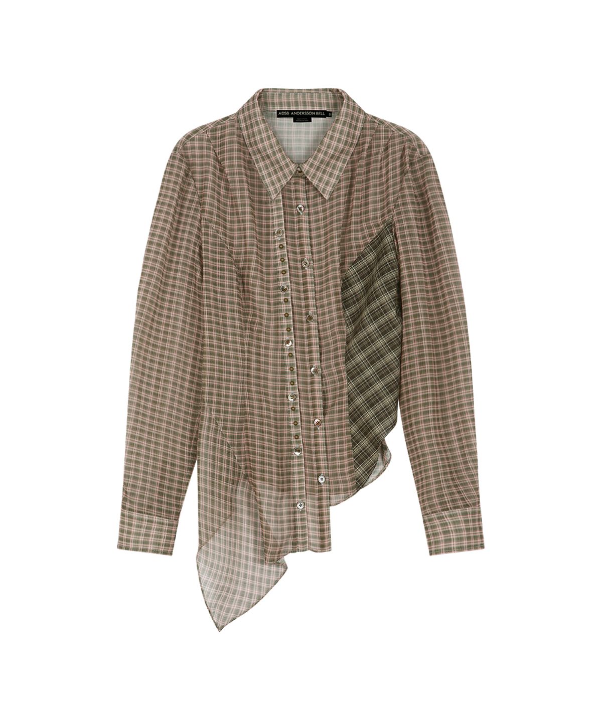 앤더슨벨(ADSB ANDERSSON BELL) ASYMMETRIC STUDDED MESH SHIRT (BROWN)