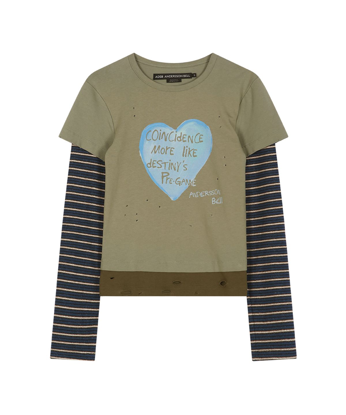 앤더슨벨(ADSB ANDERSSON BELL) LAYERED HEART MESSAGE LONG SLEEVE T-SHIRT (KHAKI)