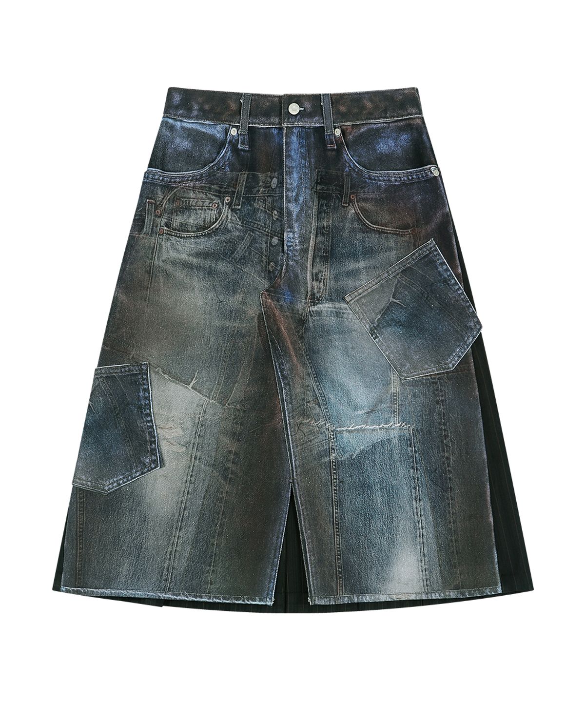앤더슨벨(ADSB ANDERSSON BELL) ILLUSION PATCHWORK TROMPE LOEIL PLEATED SKIRT (BLUE/BLACK)