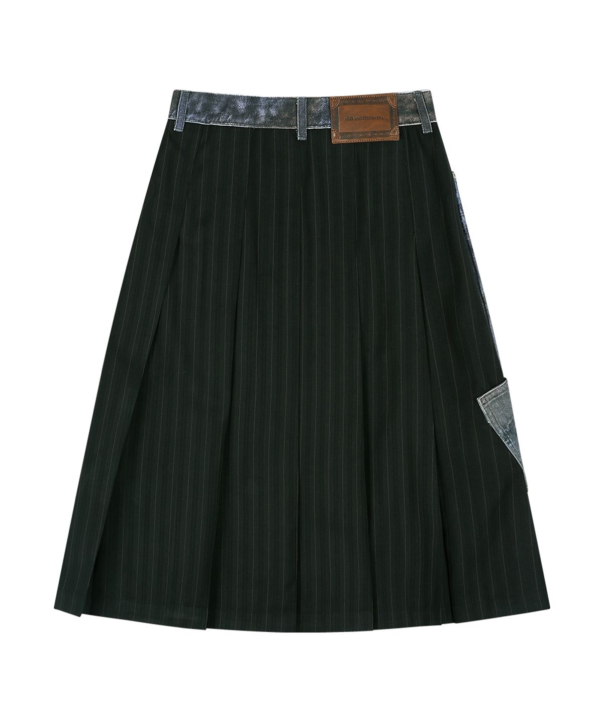 앤더슨벨(ADSB ANDERSSON BELL) ILLUSION PATCHWORK TROMPE LOEIL PLEATED SKIRT (BLUE/BLACK)