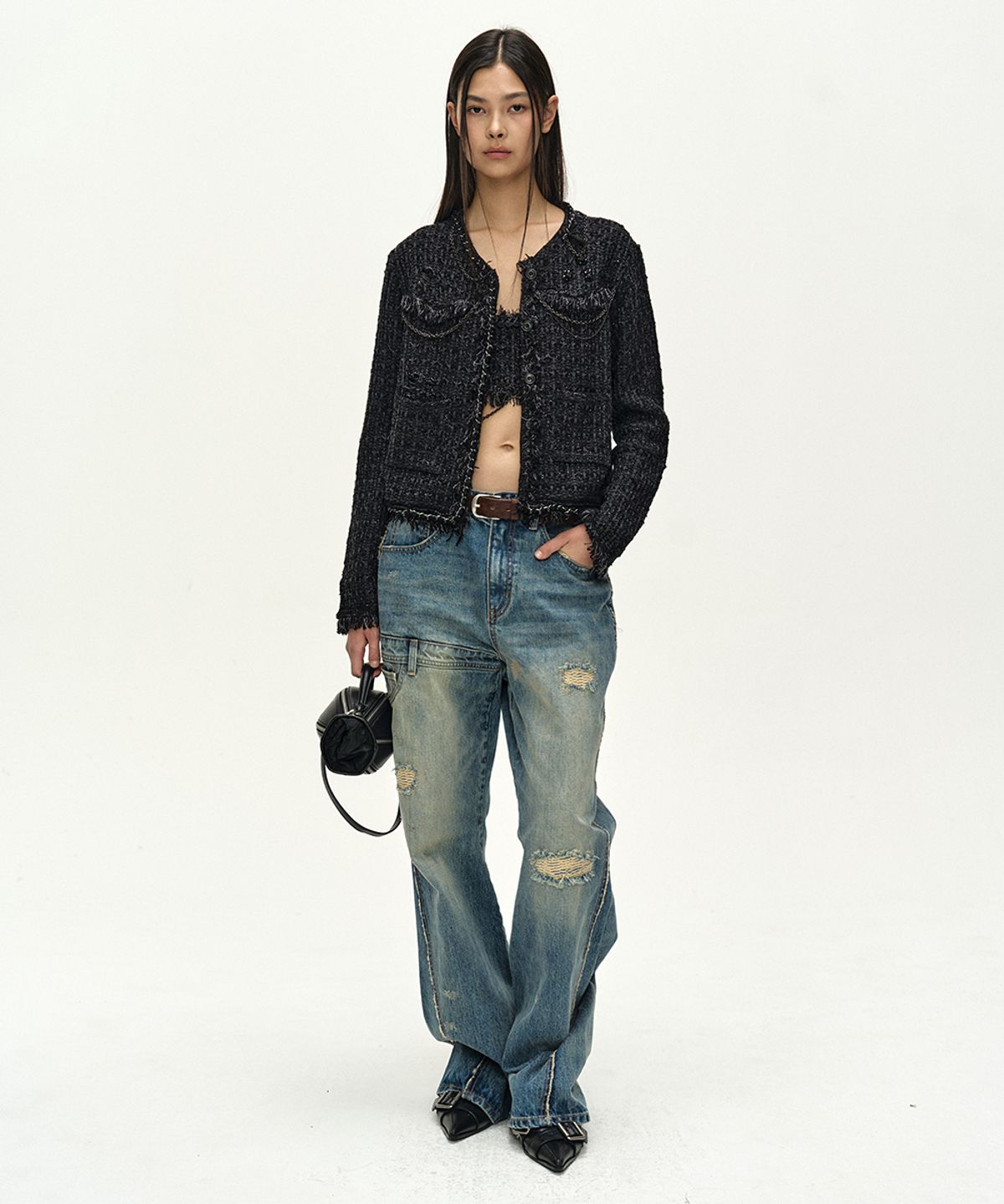 앤더슨벨(ADSB ANDERSSON BELL) RAW CHAIN-EDGE TWEED JACKET (BLACK)