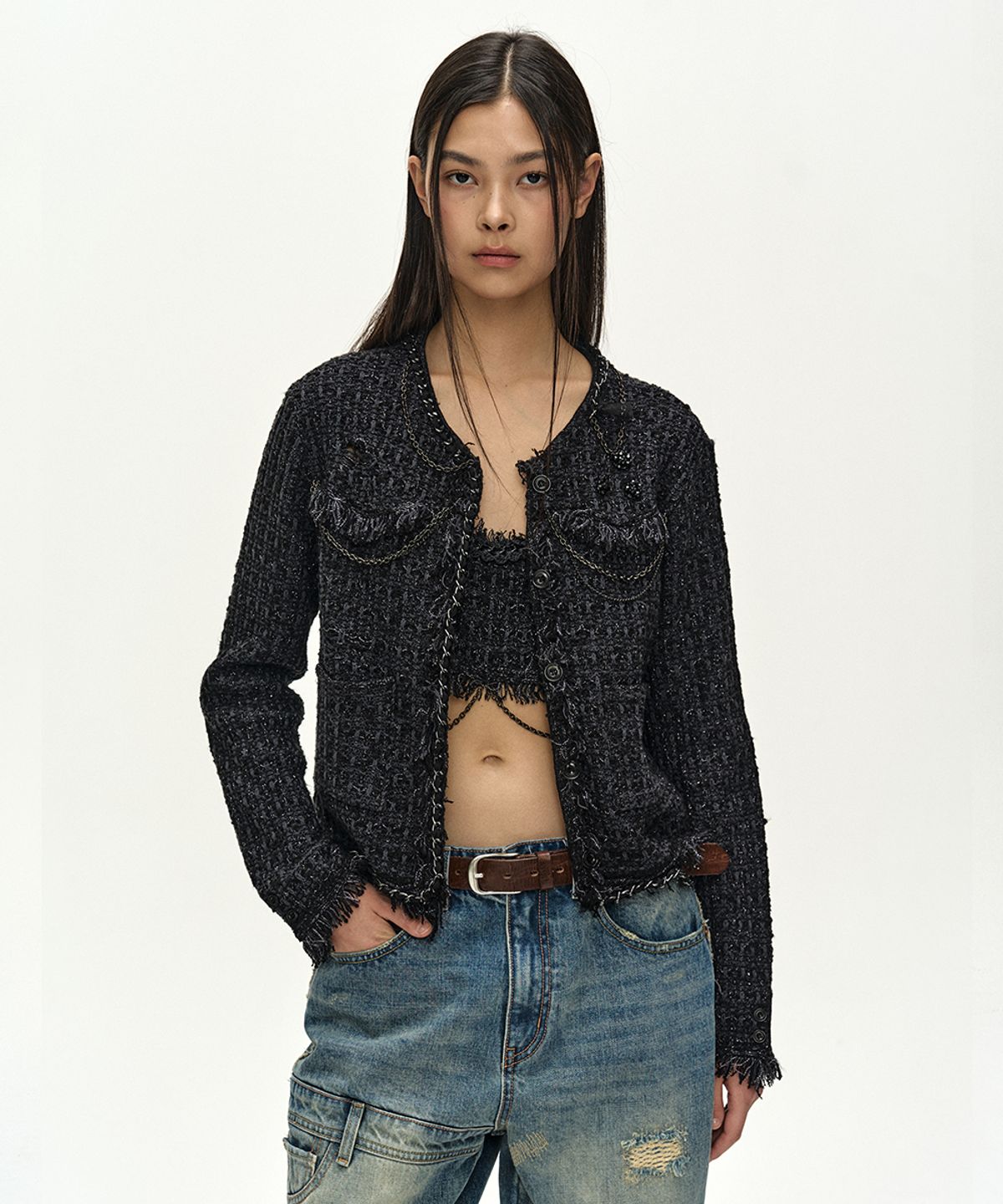 앤더슨벨(ADSB ANDERSSON BELL) RAW CHAIN-EDGE TWEED JACKET (BLACK)