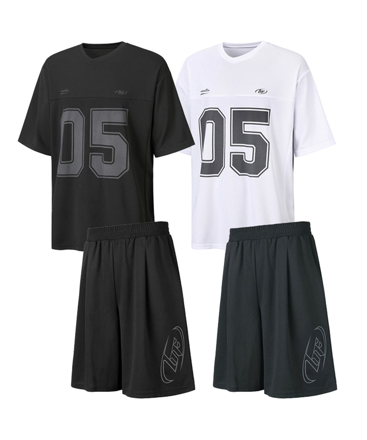 블랙몬스터핏(BLACK MONSTER FIT) [3P] 럭비 메쉬 기능성 오버핏 반팔 버뮤다 반바지 스포츠 파우치 셋업 (2 color) /BM-250710,BM-240920