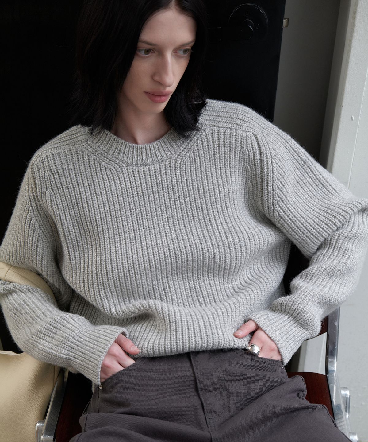108파운드(108POUND) Haze Lambswool Sweater_Melange gray