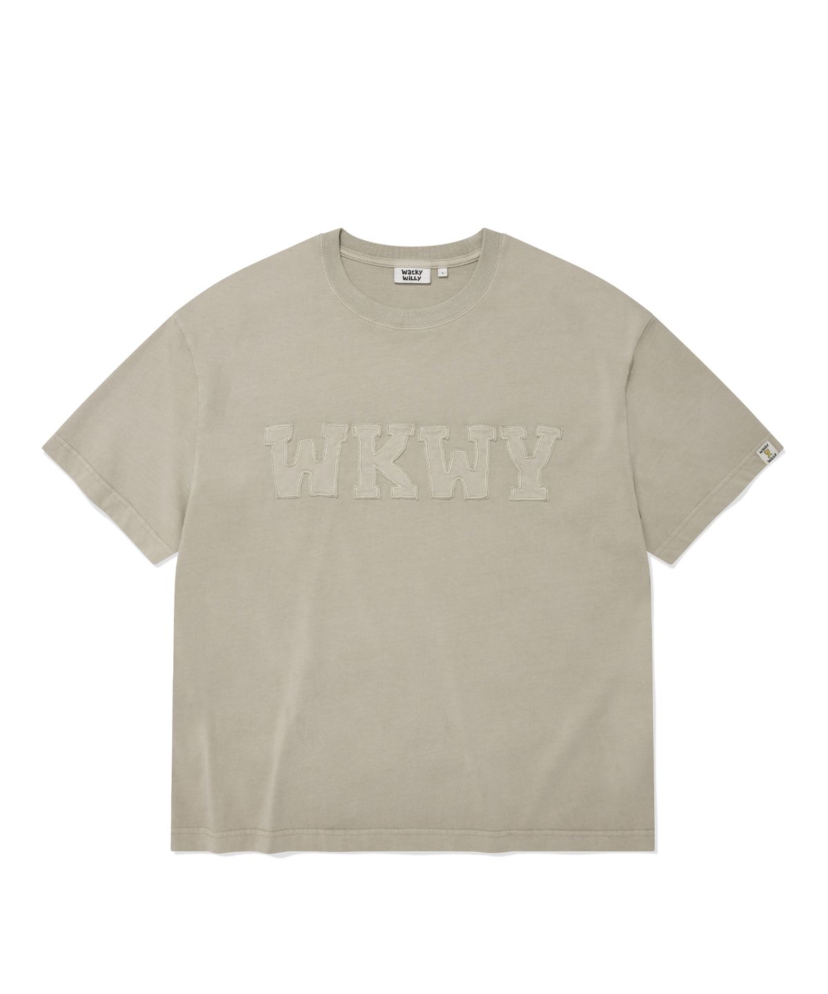 와키윌리(WACKY WILLY) 피그먼트 아플리케 반팔티셔츠 베이지