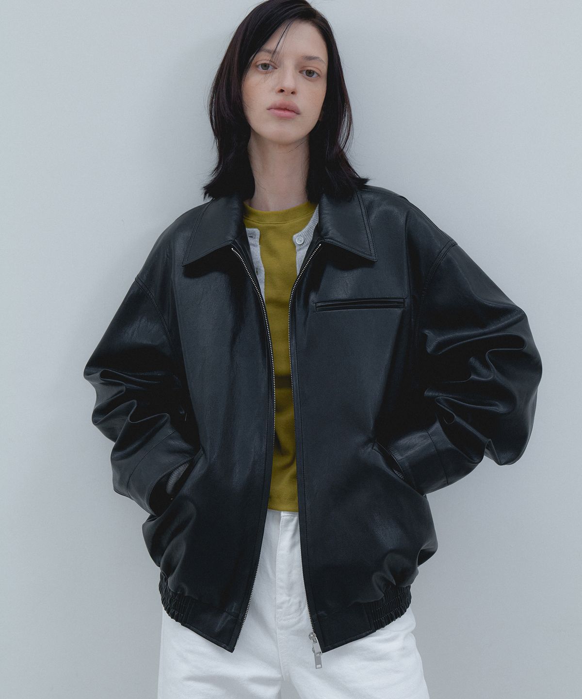 108파운드(108POUND) Harry Over-fit Leather Blouson_Black