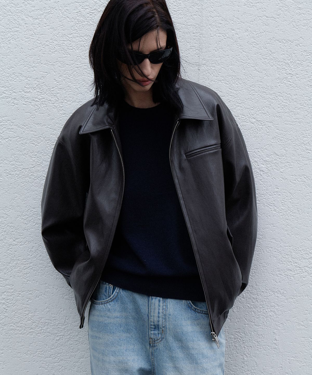 108파운드(108POUND) Harry Over-fit Leather Blouson_Dark brown