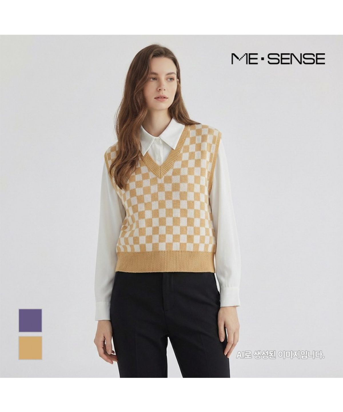 미센스(MESENSE) 체크보드 니트베스트_MB33KVS302Z