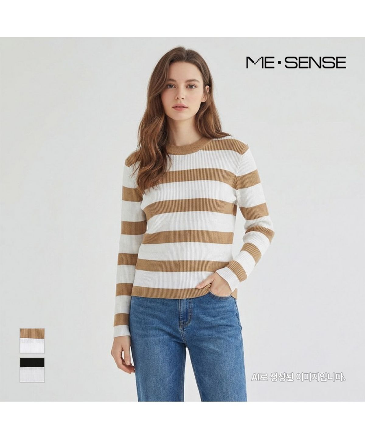 미센스(MESENSE) 투톤 단가라패턴 슬림니트_MB32KNMD03Z