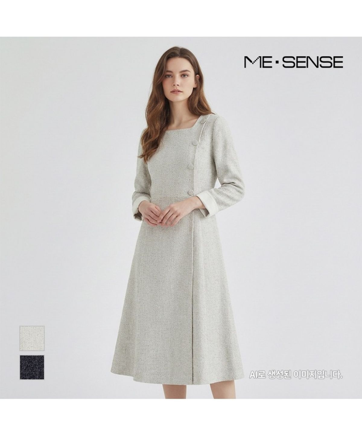 미센스(MESENSE) 스퀘어넥 버튼 원피스_MB32OPM102A