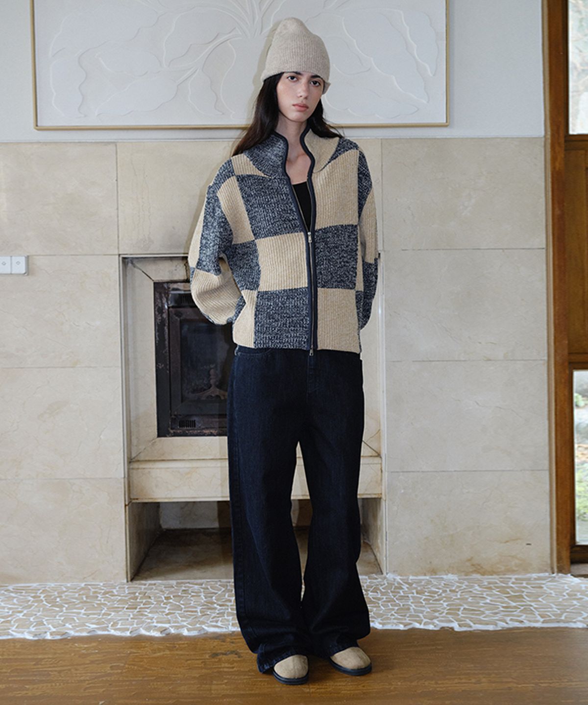 엔오르(EN OR) COLOR BLOCK ZIPUP KNIT - YELLOW