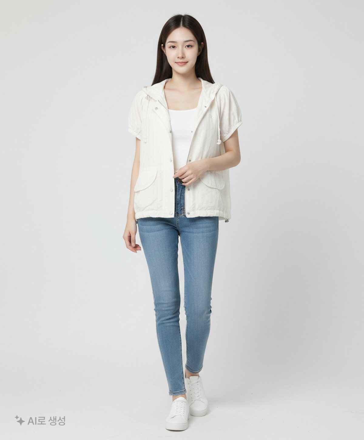 오헤시오(OHESHIO) HOODED FRILL HALF WINDBREAKER, WHITE