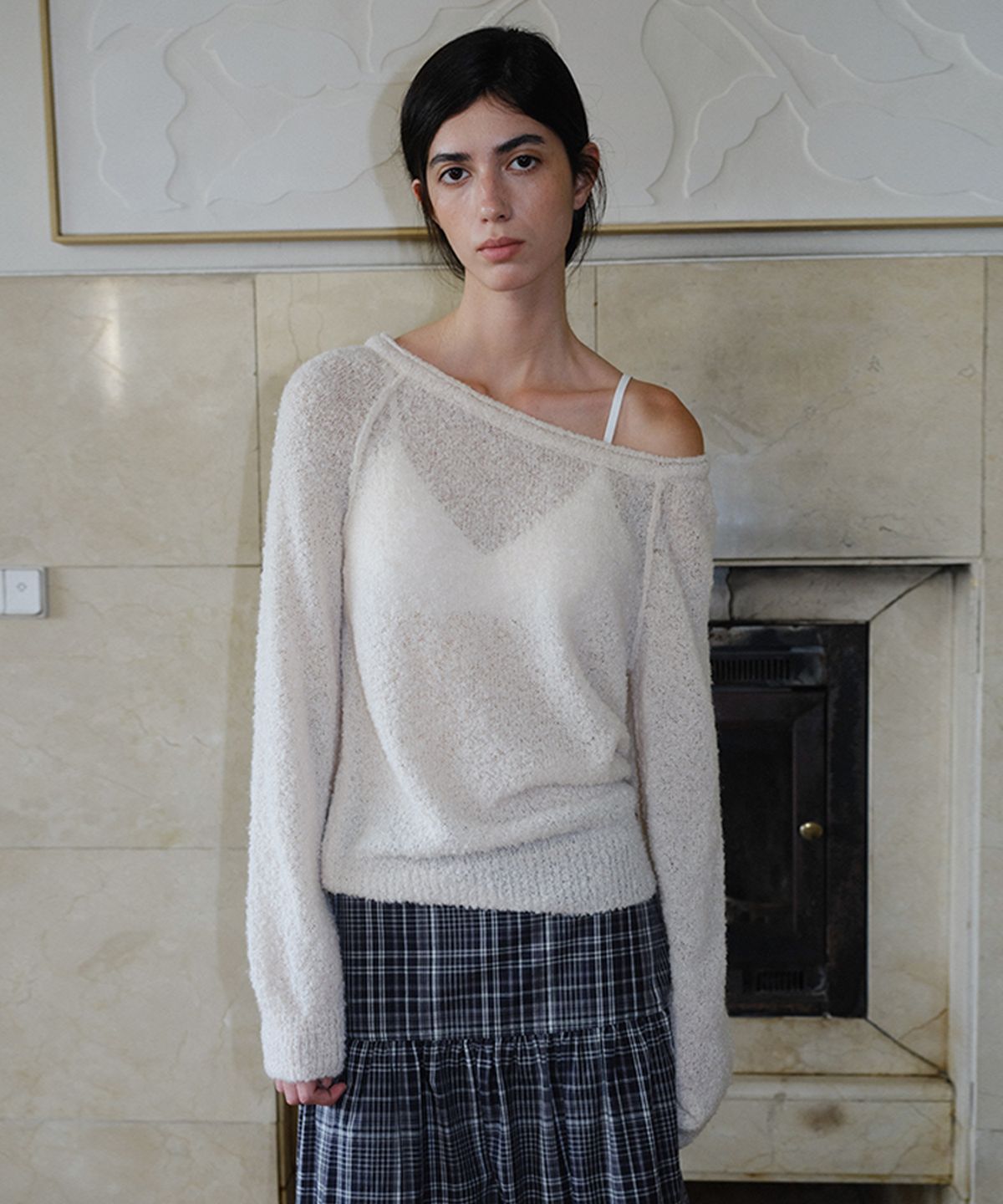 엔오르(EN OR) BOUCLE ONE SHOULDER PULLOVER - OATMEAL