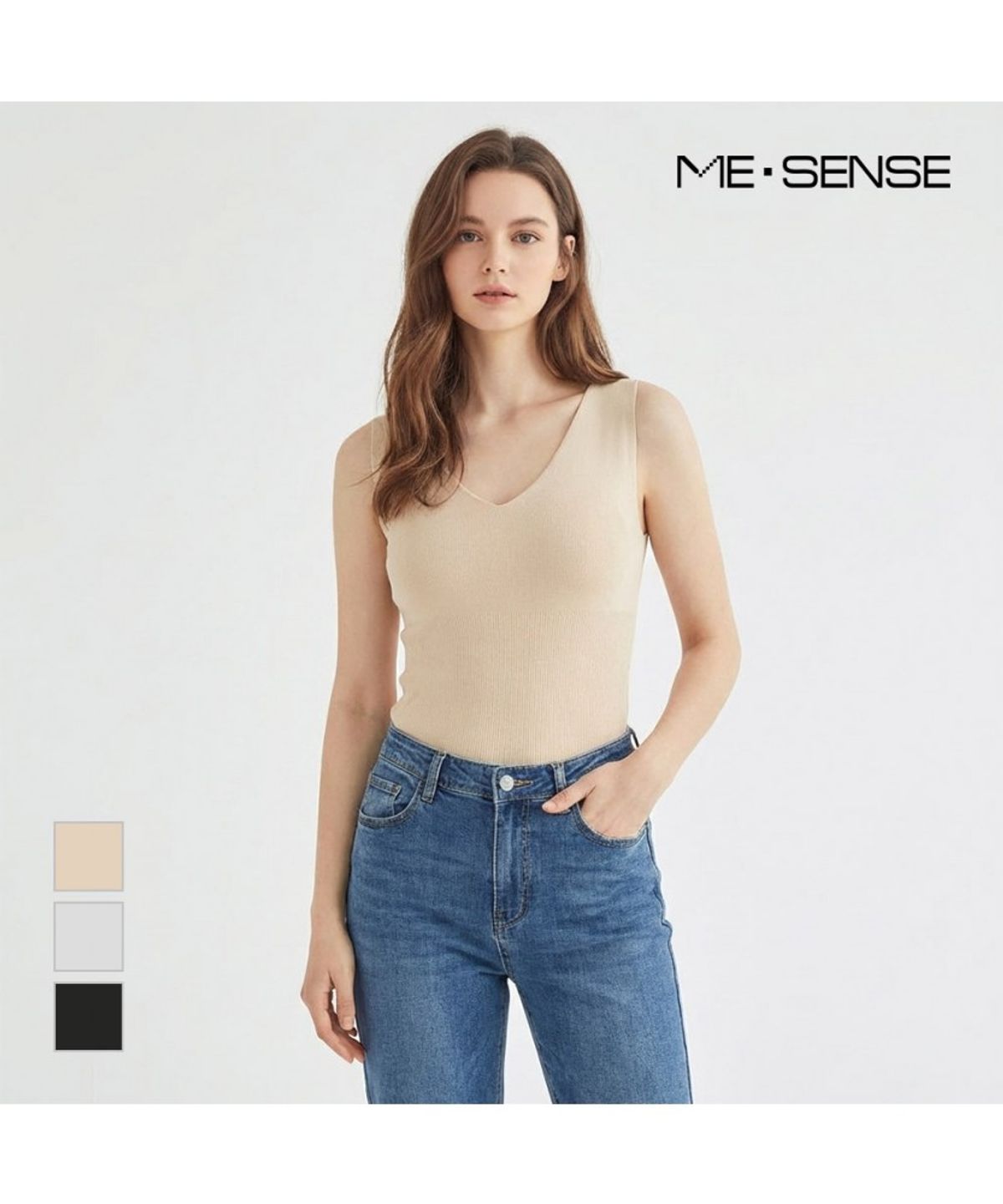 미센스(MESENSE) 브이넥 민소매 니트_MB45KNPD05Z