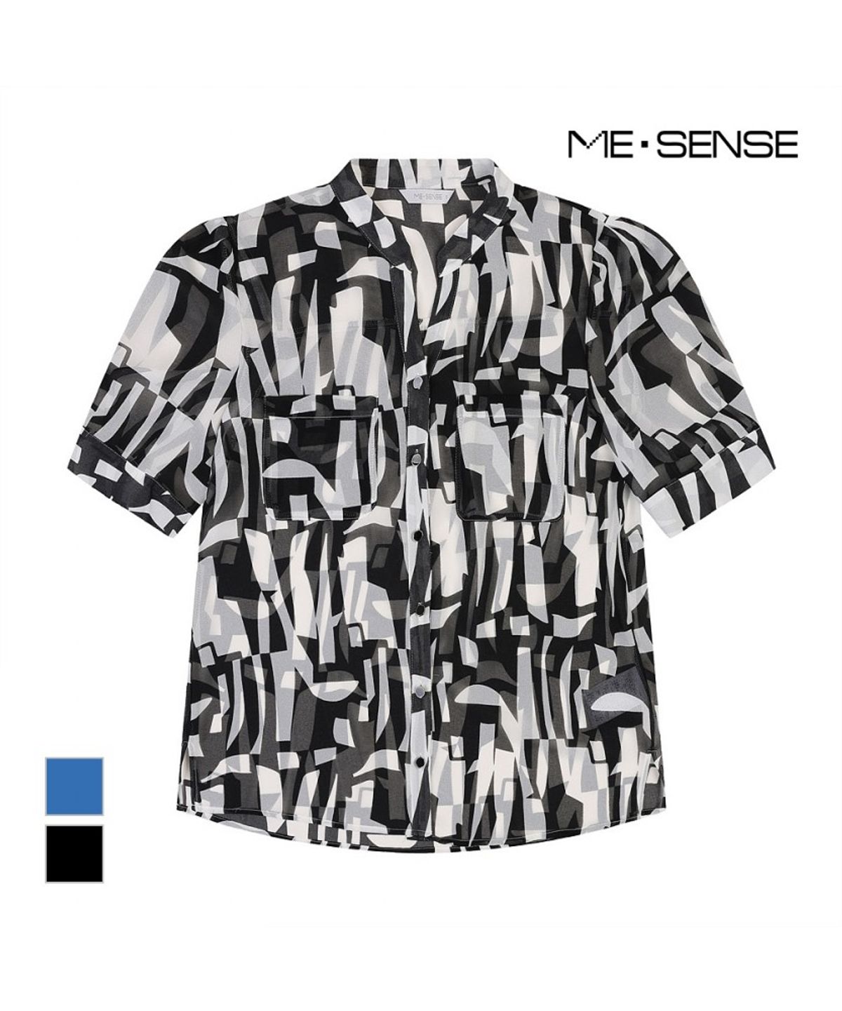 미센스(MESENSE) 투톤프린트 반팔 블라우스_MB46BLM115Z