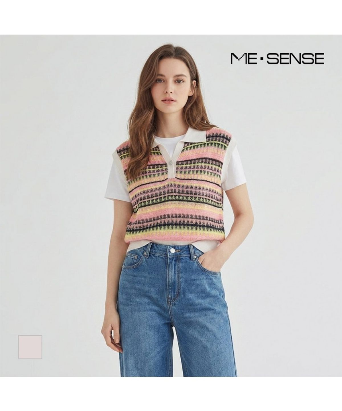 미센스(MESENSE) 짜임패턴 민소매 니트_MB36KNMD18Z