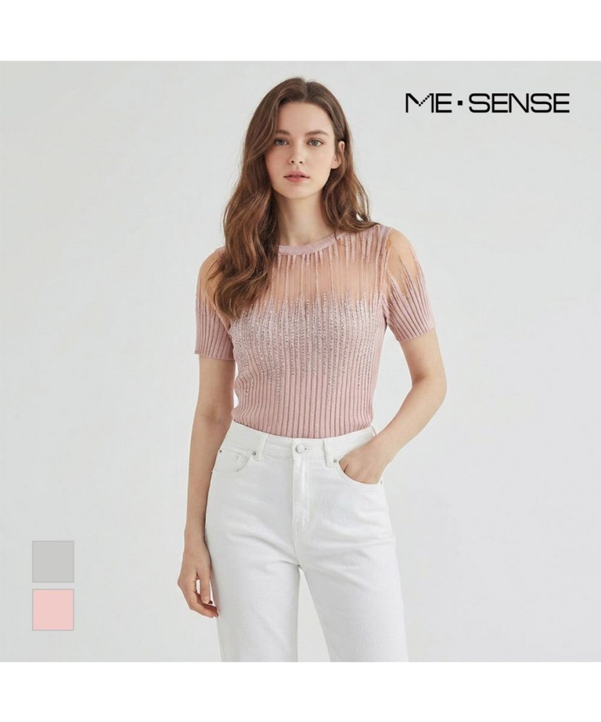 미센스(MESENSE) 큐빅 시스루 반팔니트_MB37KNM345Z