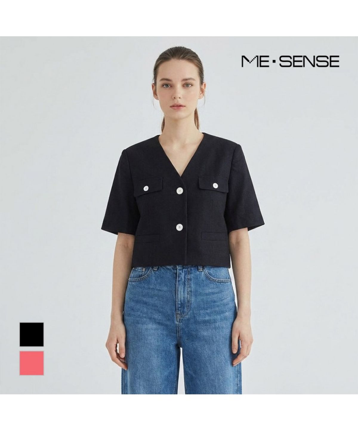 미센스(MESENSE) 브이넥 단추포인트반팔 자켓_MB26JKM117Z
