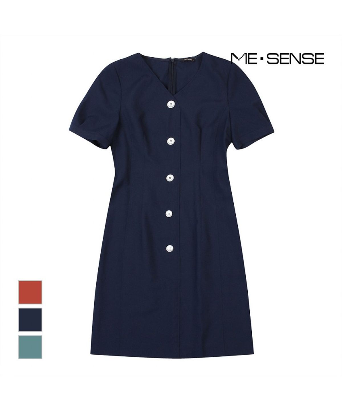 미센스(MESENSE) 브이넥 단추 벨티드 반팔 원피스_MB15OPP108A