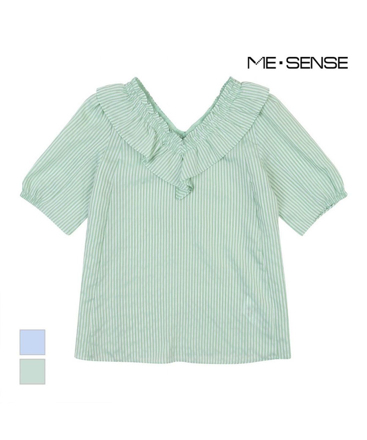 미센스(MESENSE) 브이넥 프릴 ST패턴 블라우스_MB26BLMD02Z