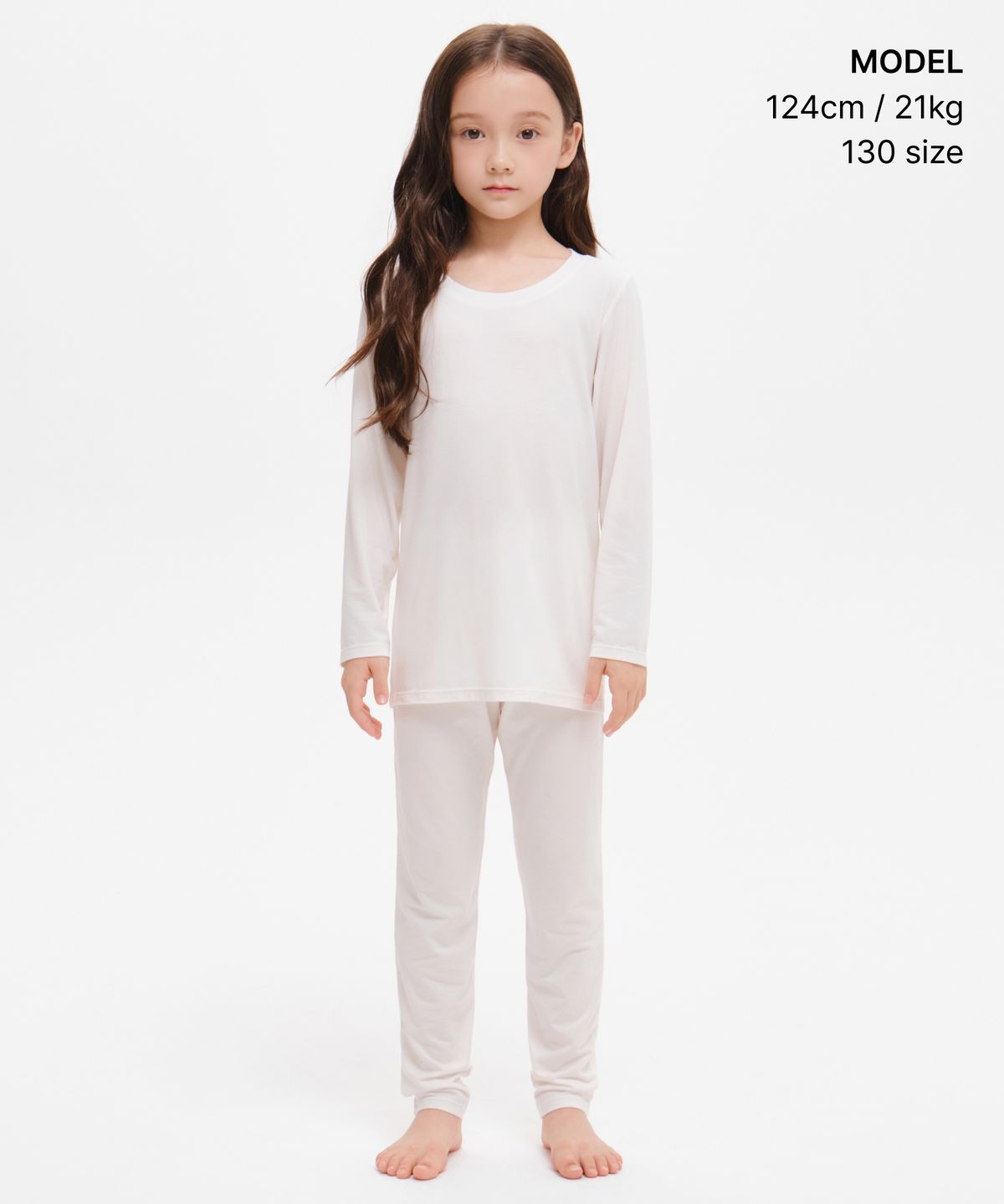 무신사 스탠다드 키즈(MUSINSA STANDARD KIDS) [힛탠다드] 크루 넥 긴소매 언더셔츠 & 타이즈 셋업 [아이보리]